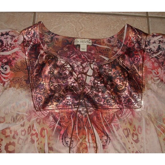 Brown Print Sz Medium Casual Wear Sublimation Shirt LIVE AND LET LIVE - Picture 2 of 2